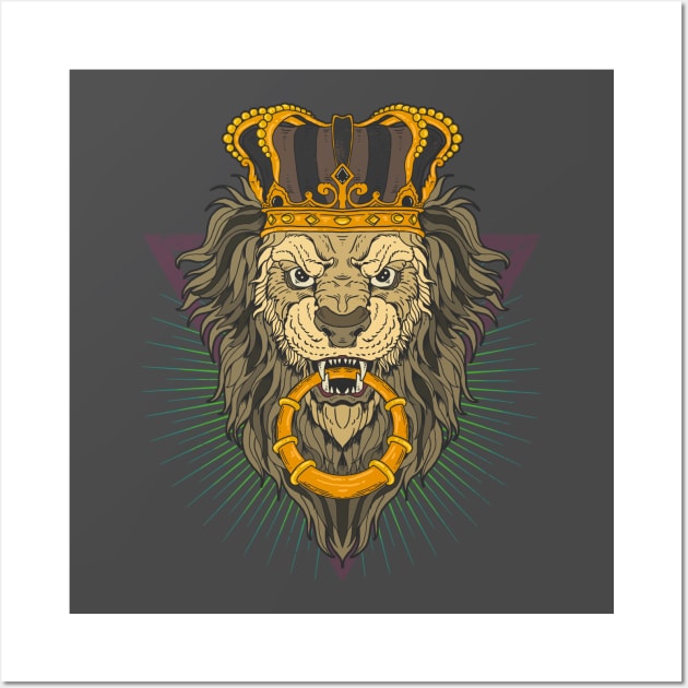 Lion head with crown illustration graphic Wall Art by MacYounes